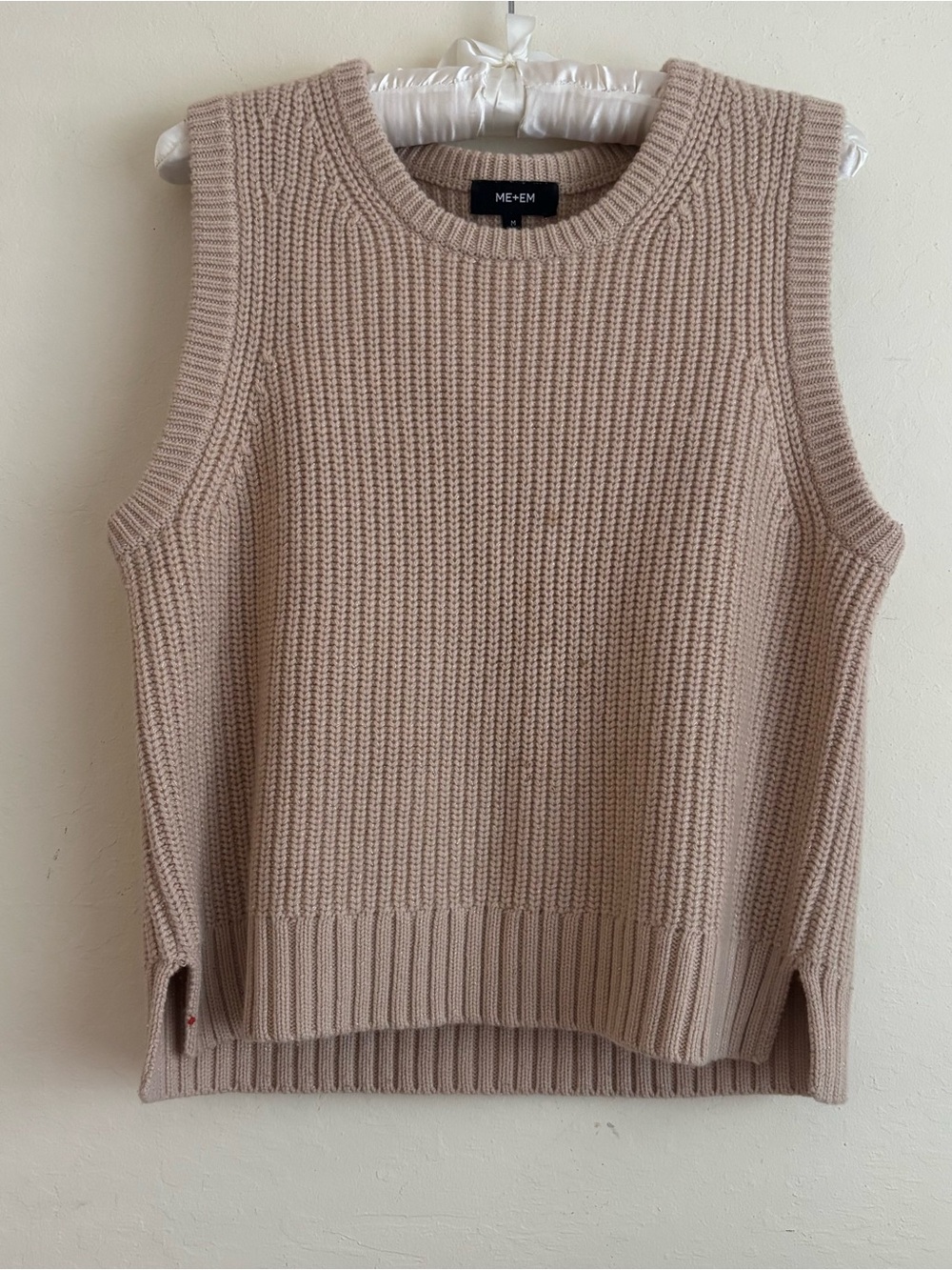 ME+EM Sleeveless Knit Tank in Taupe Metallic Threads